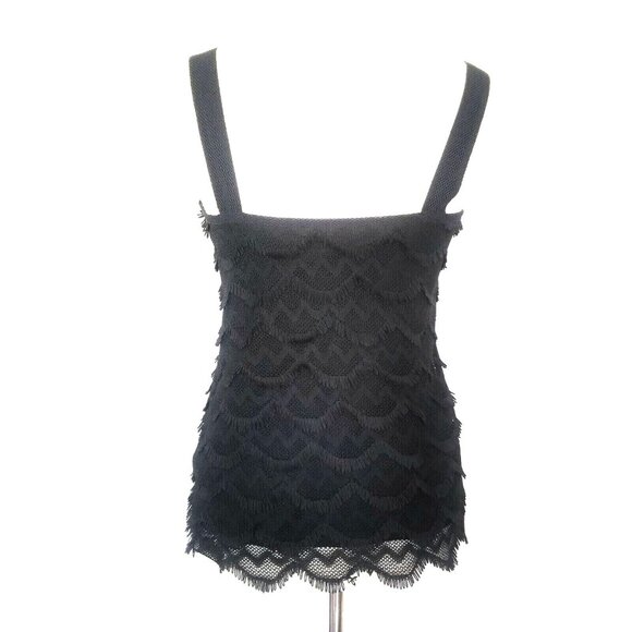 Ann Taylor Top Black S eyelash Fringe Lace Scalloped Crochet Tiered Sleeveless - Picture 3 of 6
